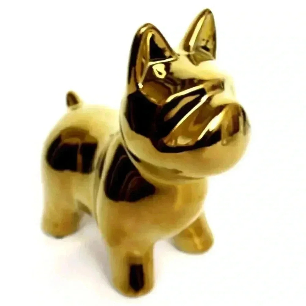 New MCM Retro Gold Ceramic French Bulldog Statue Figurine Room Decor